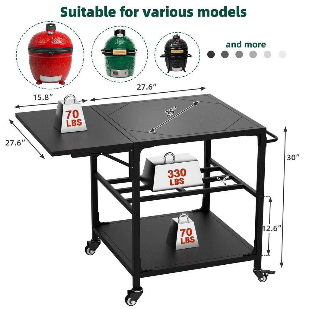The bare cart with its dimensions and the grill sizes it suits