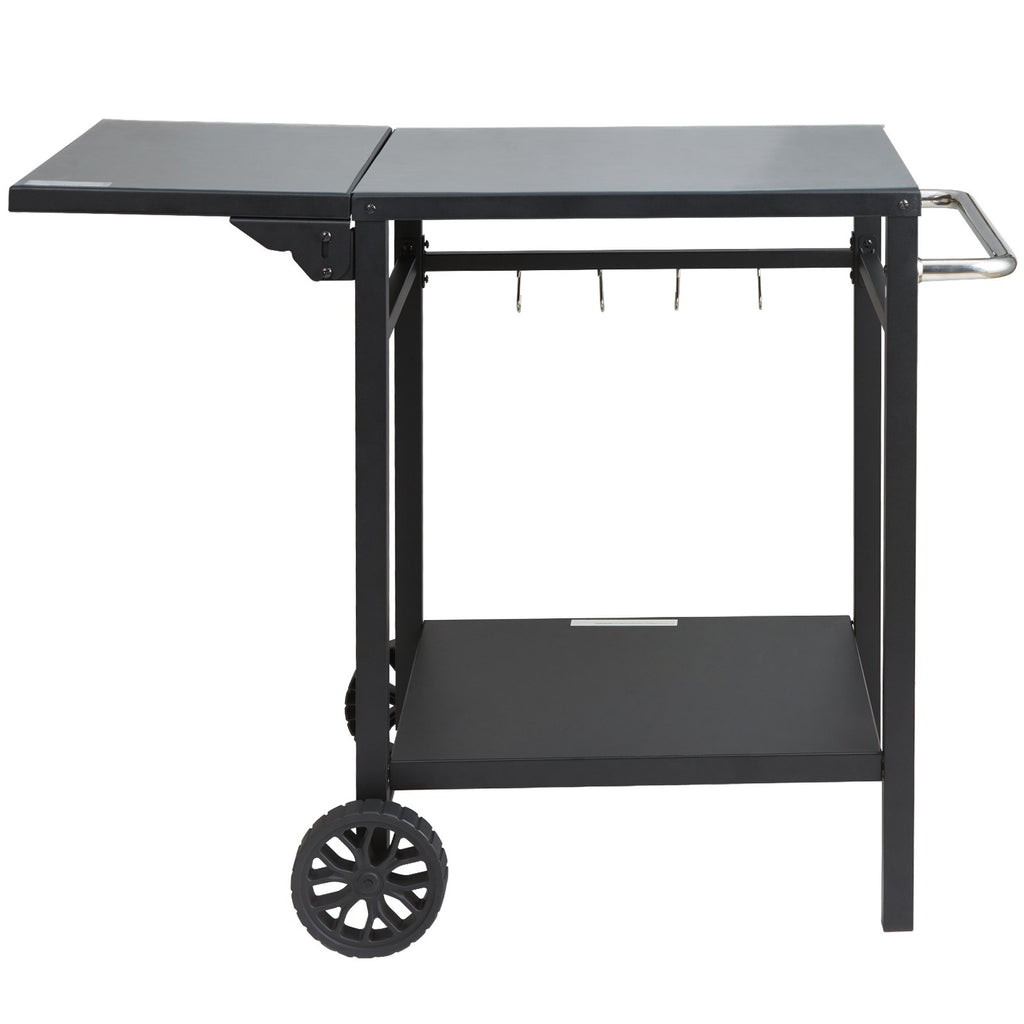 Grill cart shown folded for storage