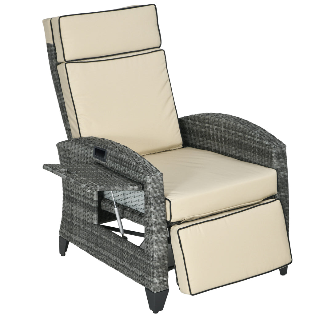 The chair reclined flat with the footrest raised