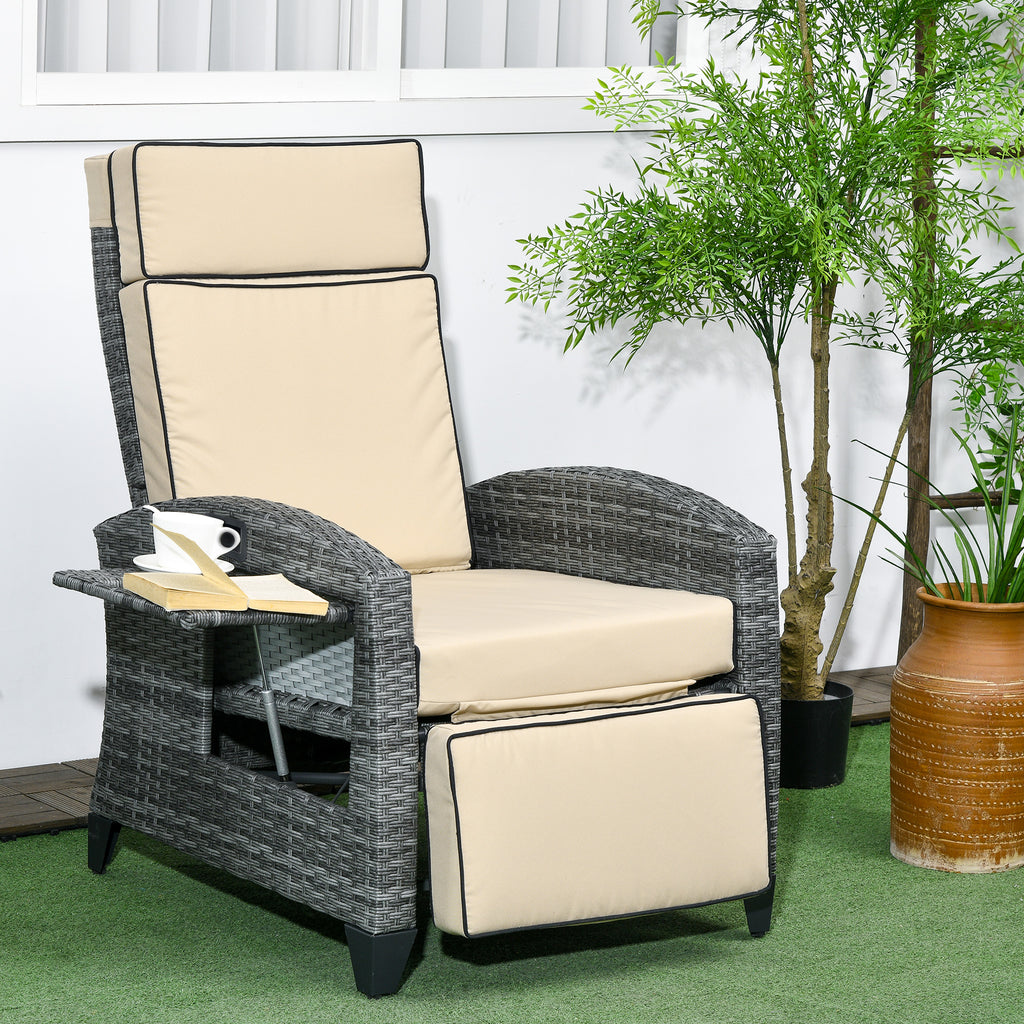 Reclining wicker lounge chair on a patio beside a plant