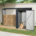 Black steel firewood rack with storage shed beneath