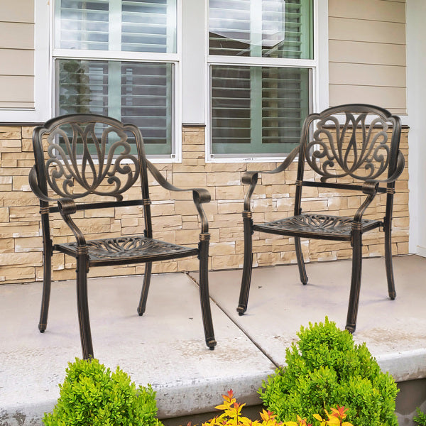 Cast aluminum patio chair seat detail