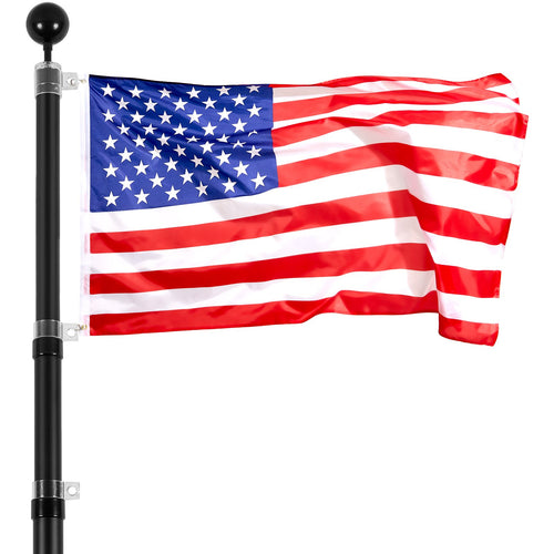 American flag flying from a black telescoping flagpole