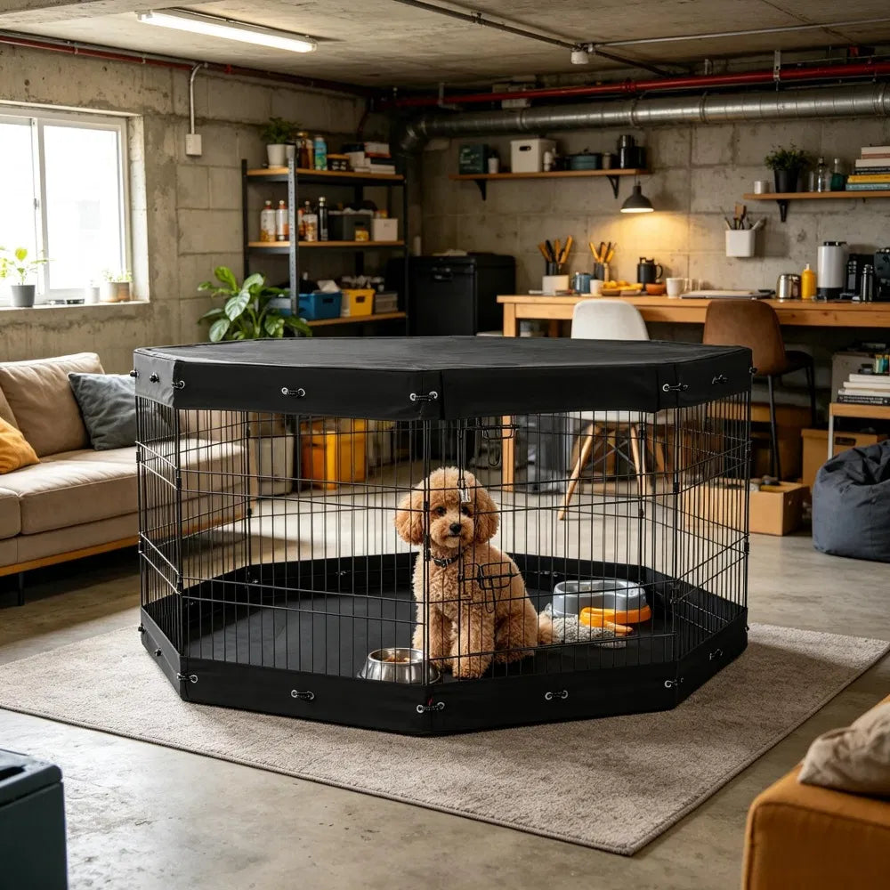 Pet playpen set up indoors