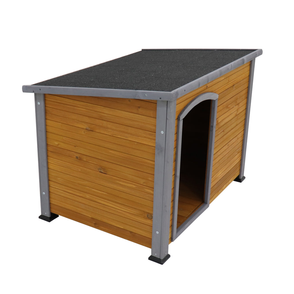 Side view of the wooden dog house