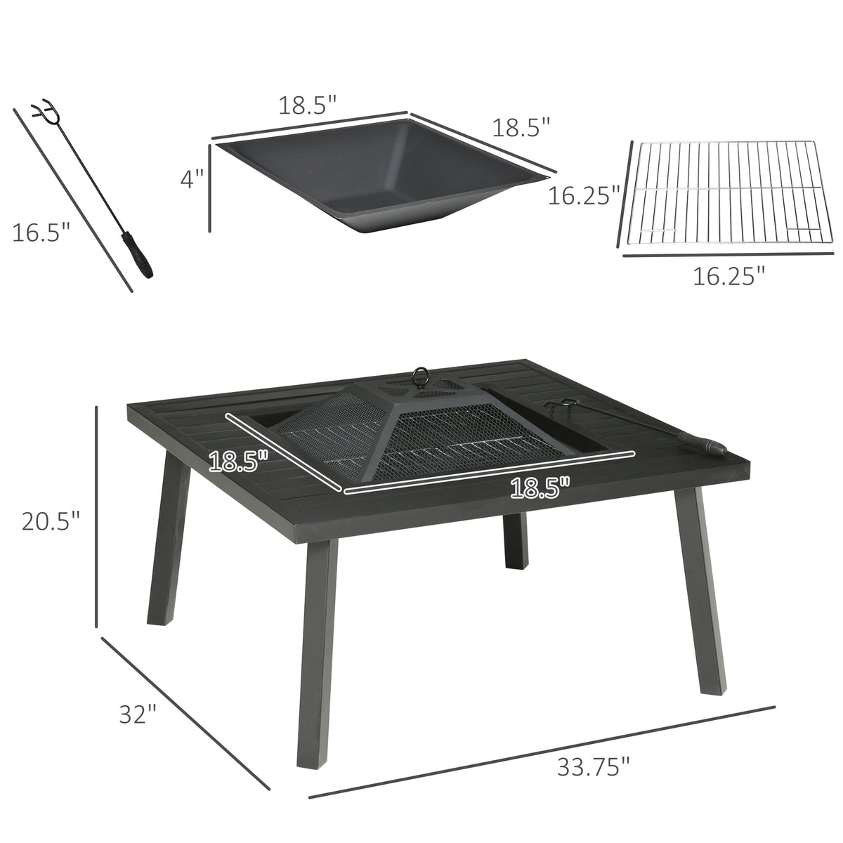 Fire pit showing the wide table rim around the bowl