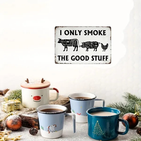 The sign in a kitchen setting