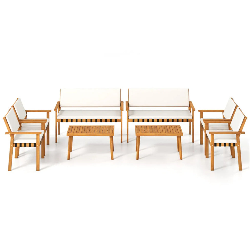 Side view of the acacia loveseat and coffee table