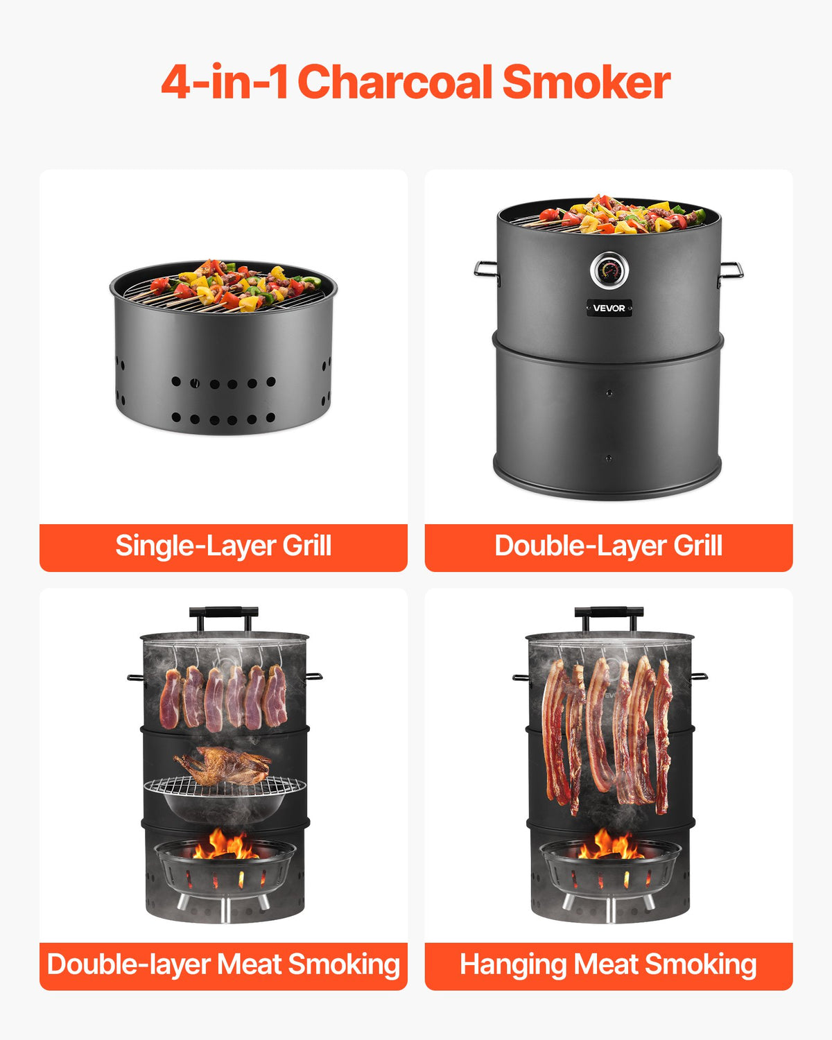 The smoker with its lid open showing the grates