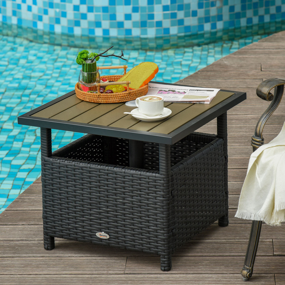 Rattan Table with Umbrella Hole