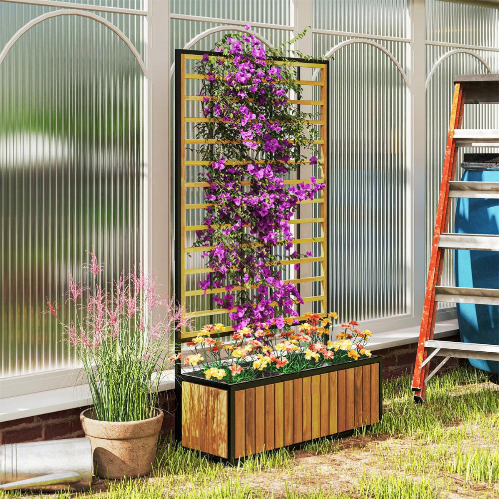 Teak-Finish Bed with Trellis